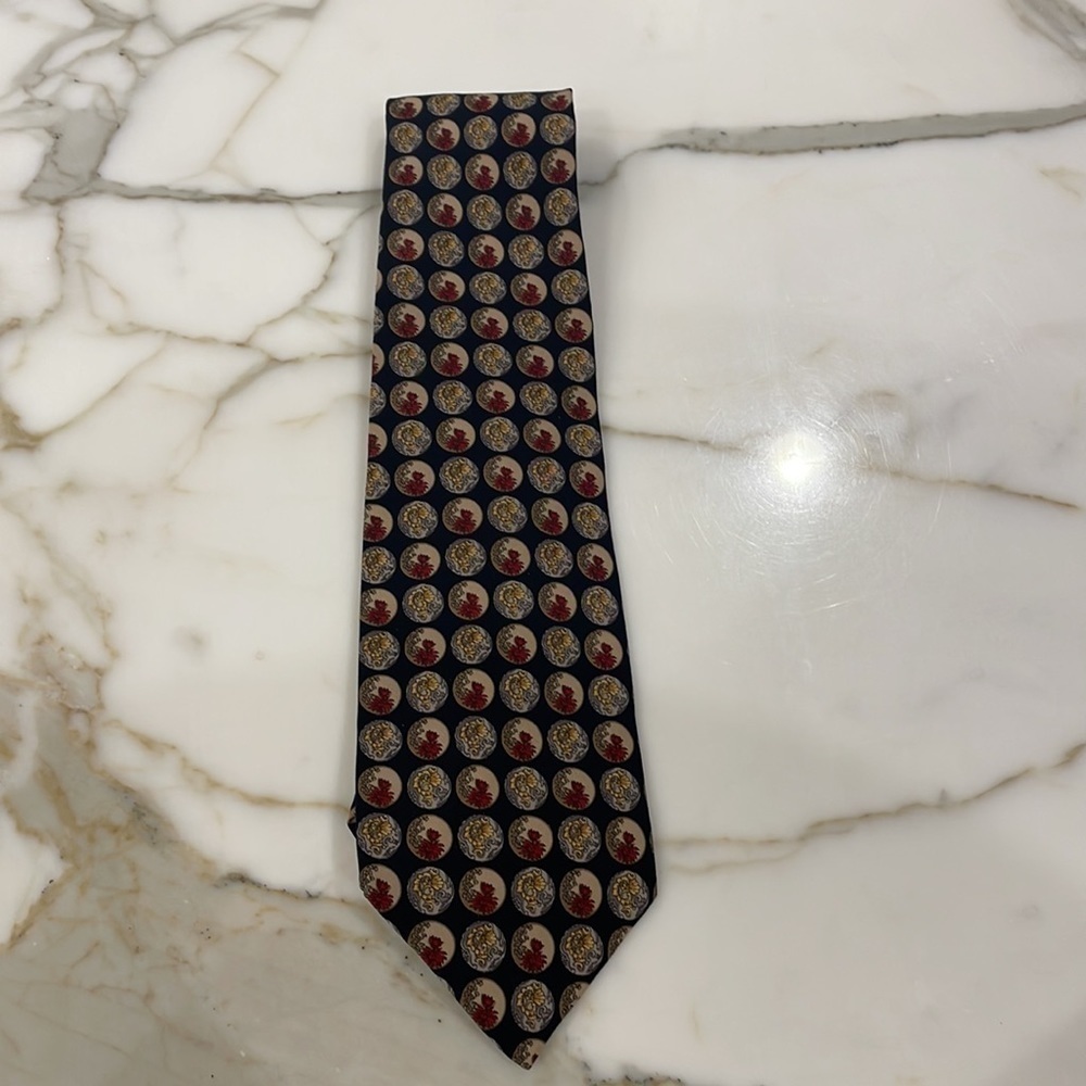 Valentino Black With Red & Yellow Floral Circles 100% Silk Tie—Great!! Italy-EUC
